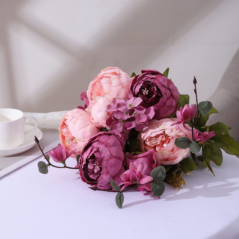 Duovlo Fake Flowers Vintage Artificial Peony Silk Flowers Wedding Home Decoration,Pack of 1 (New Sweetened Bean) - Image 4